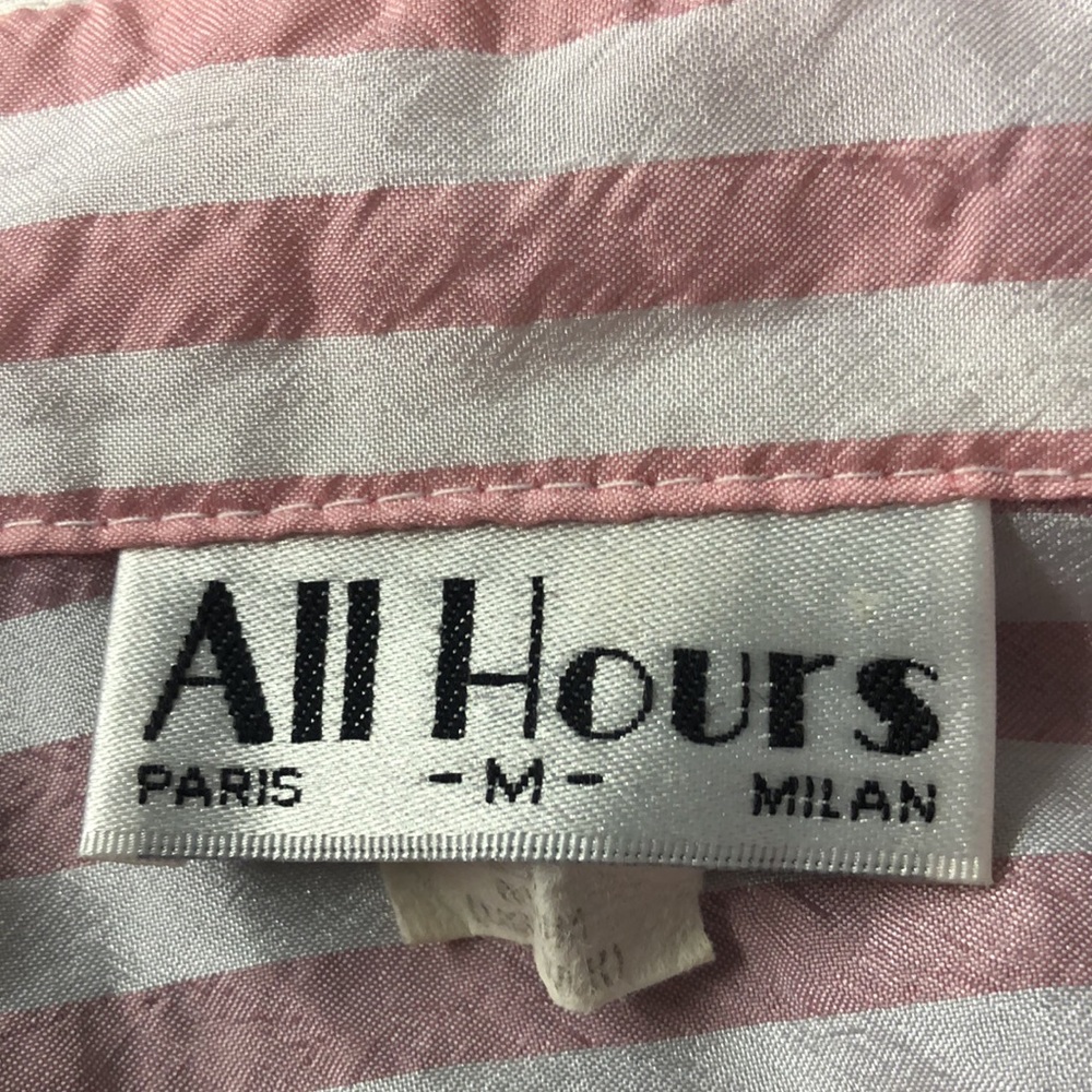 Vintage 80’s -All Hours - pink & white silky polyester top- button down- M - Picture 2 of 8